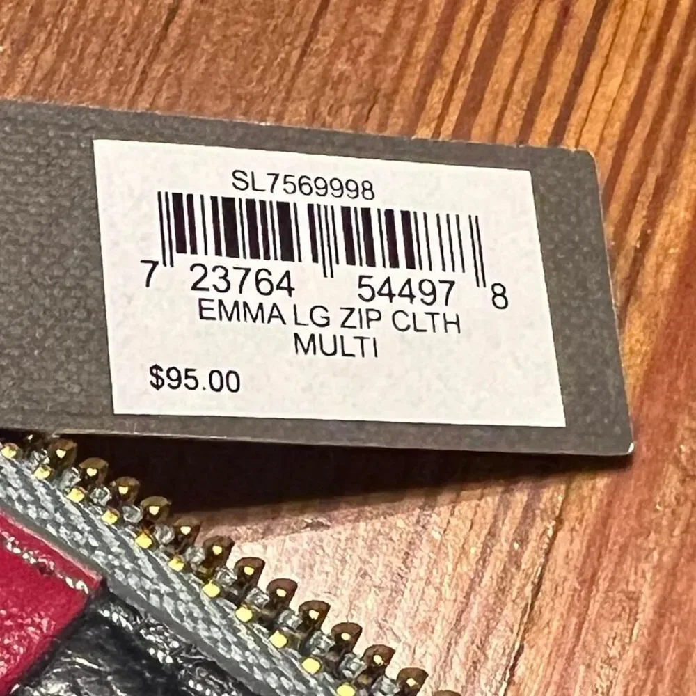 Fossil Emma Wallet Leather Zip Around‎ Clutch Patchwork Wristlet New With Tags!